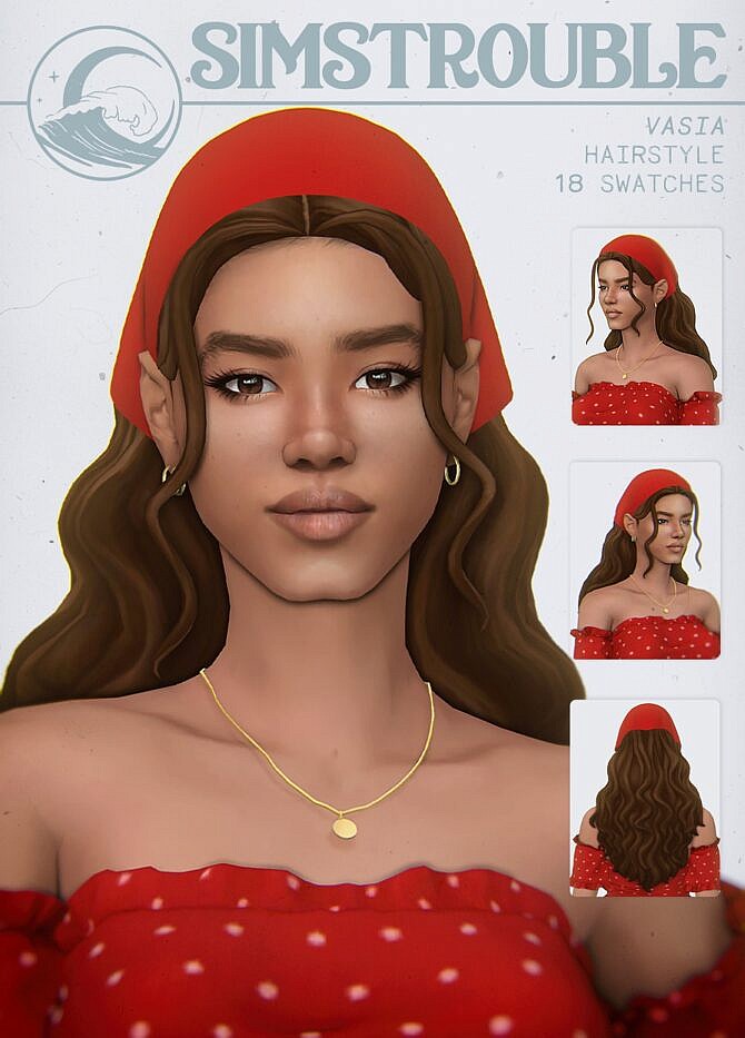 Sims 4 VASIA long wavy hairs in a bandana at SimsTrouble