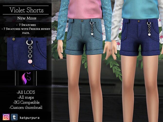 Sims 4 Violet denim shorts for girls by KaTPurpura at TSR