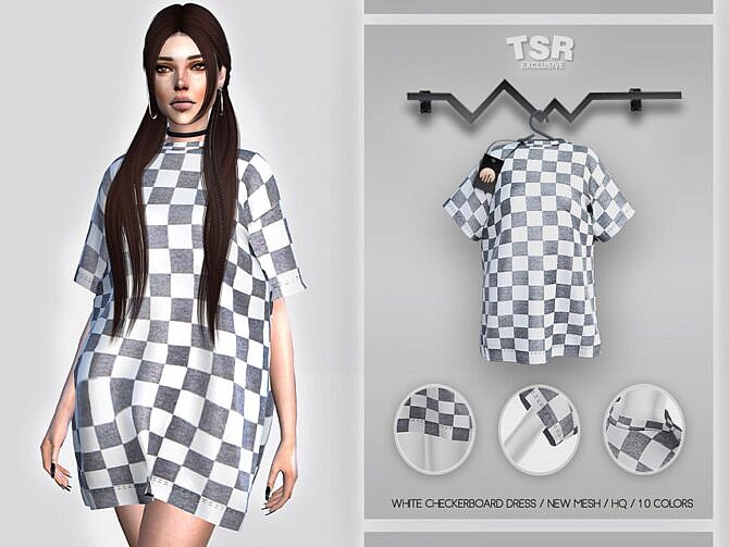 Sims 4 White Checkerboard Dress BD424 by busra tr at TSR