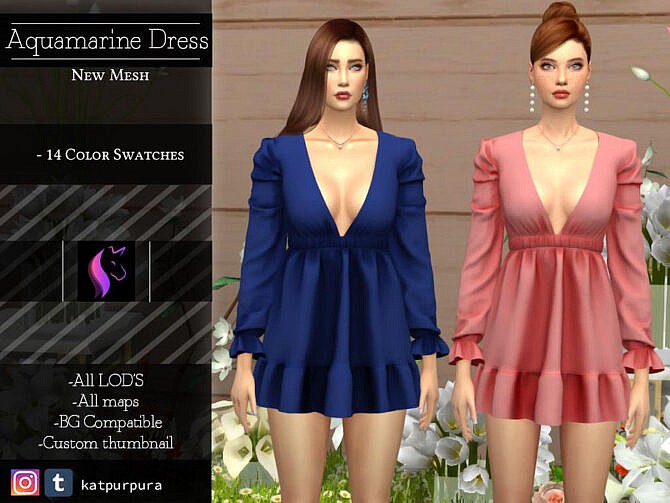Sims 4 Aquamarine Dress by KaTPurpura at TSR