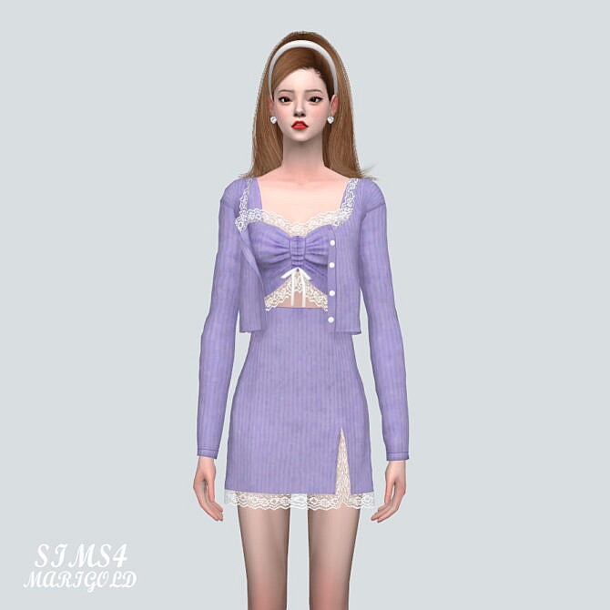 Sims 4 Lace 3 Pieces Outfit 9A at Marigold