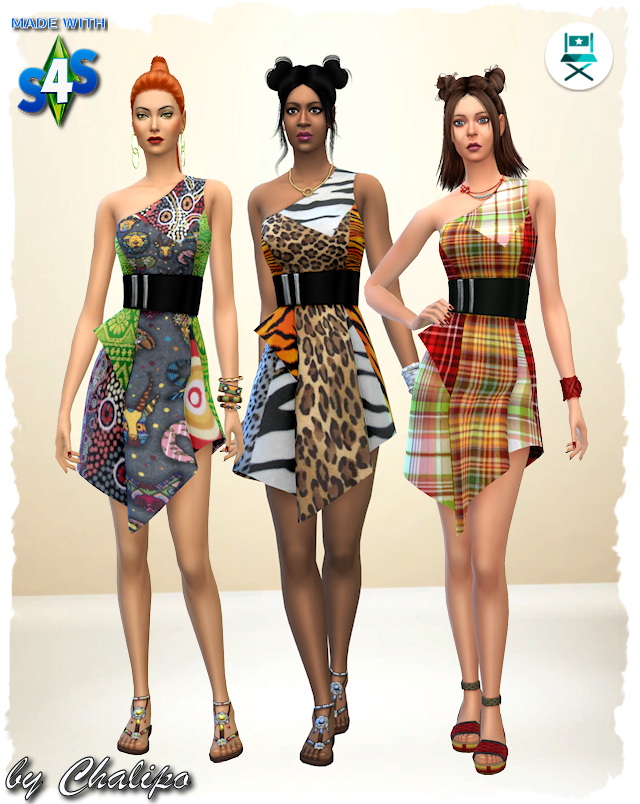 Sims 4 Film patchwork dress by Chalipo at All 4 Sims