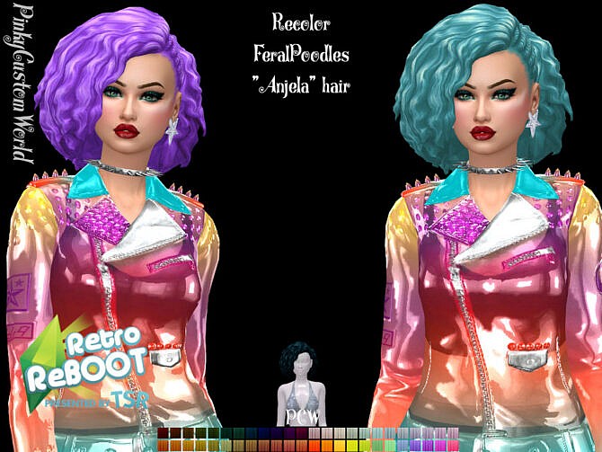Sims 4 Recolor of FeralPoodles Anjela hair by PinkyCustomWorld at TSR