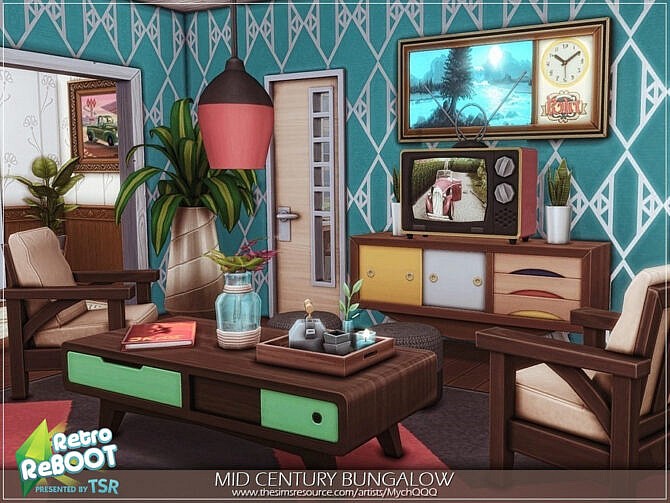 Sims 4 Retro Mid Century Bungalow by MychQQQ at TSR