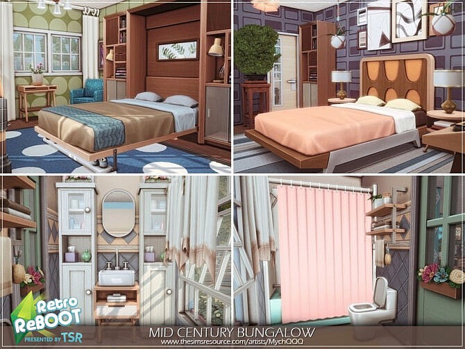 Sims 4 Retro Mid Century Bungalow by MychQQQ at TSR