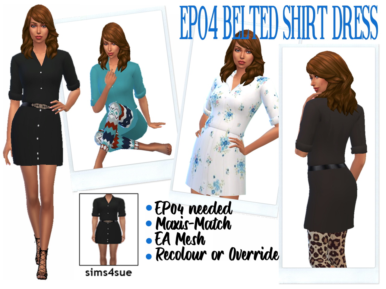 BELTED SHIRT DRESS EP04 at Sims4Sue » Sims 4 Updates