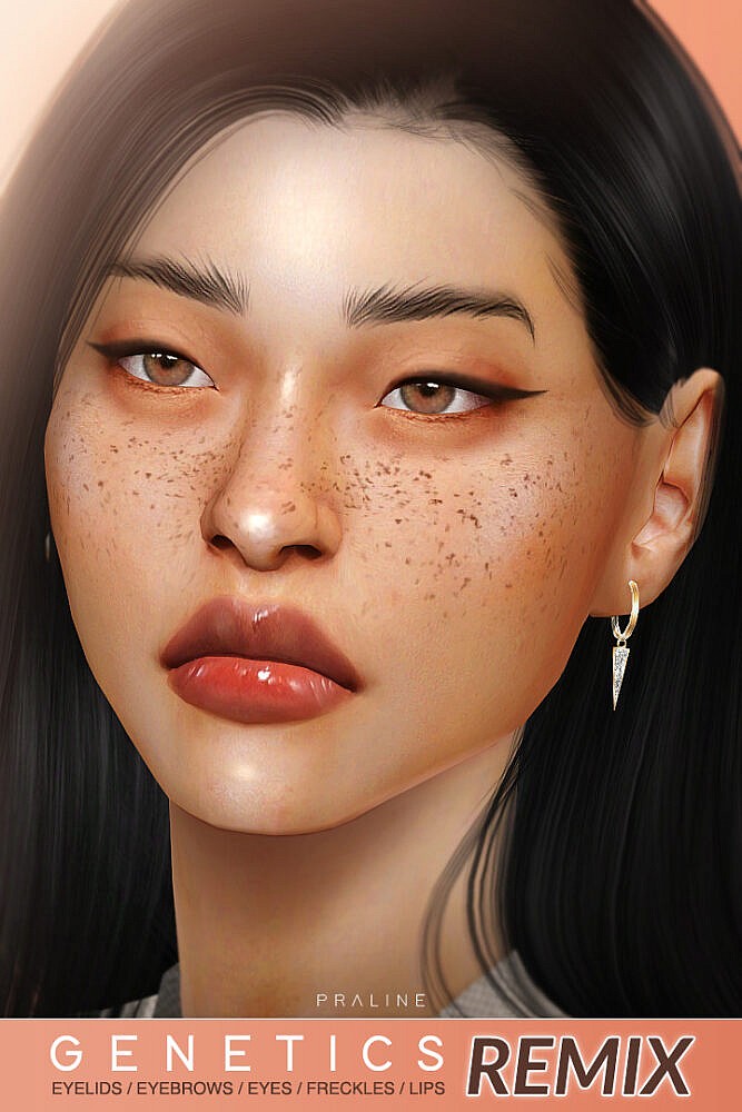 Sims 4 REMIX: eyebrows, freckles, eyelids & eyes + lipstick at Praline Sims