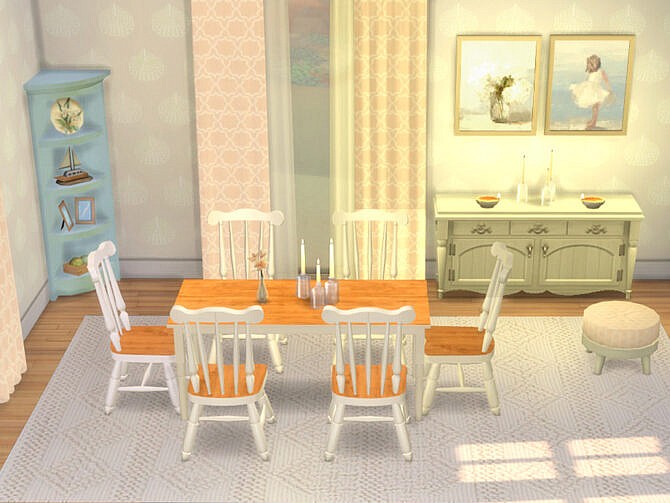 Sims 4 Ocean Pearl dining room by Lucy Muni at TSR