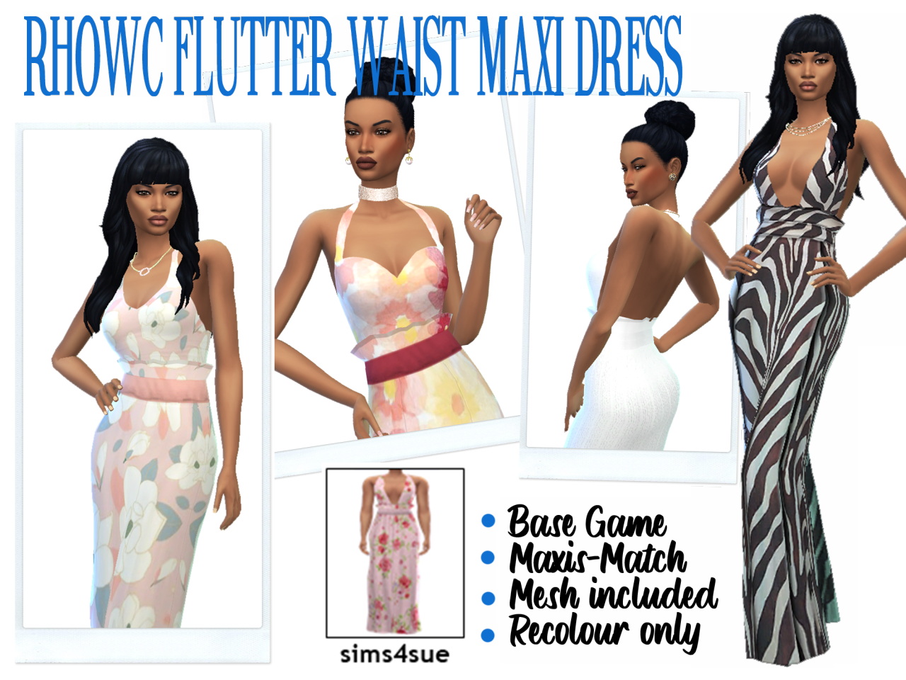 RHOWC’s FLUTTER-WAIST MAXI DRESS at Sims4Sue » Sims 4 Updates