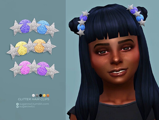 Sims 4 Glitter hair clips Kids version by sugar owl at TSR