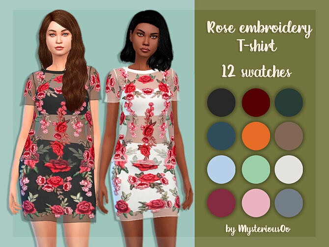 Sims 4 Rose embroidery T shirt by MysteriousOo at TSR