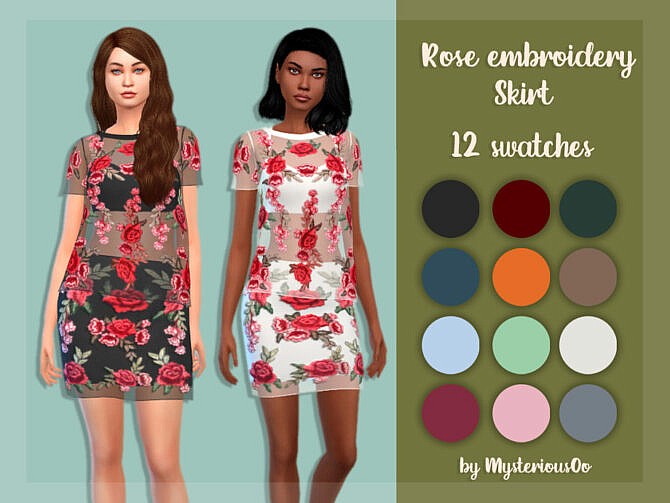 Sims 4 Rose embroidery skirt by MysteriousOo at TSR