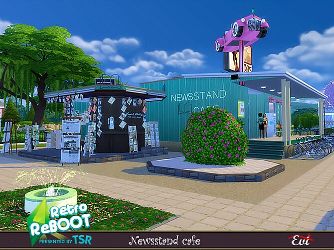 Sims 4 Retro Newsstand cafe by evi at TSR