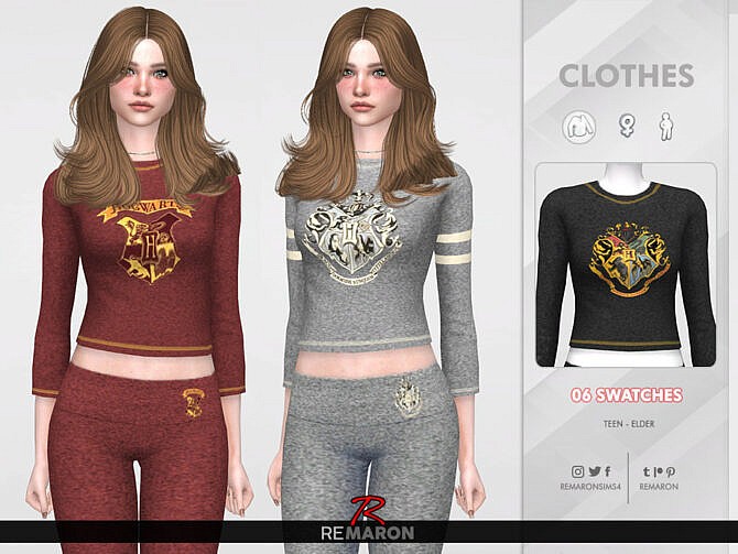 Sims 4 Harry Potter PJ Shirt 01 F by ReMaron at TSR