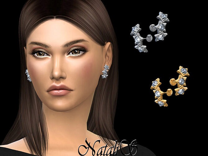 Sims 4 Triple diamond stars earrings by NataliS at TSR