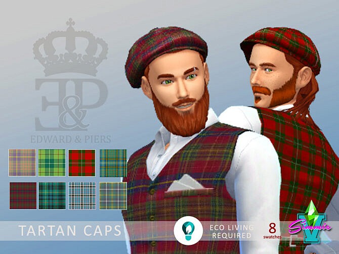 Sims 4 Edward & Piers Tartan Cap by SimmieV at TSR