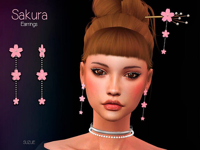 Sims 4 Sakura Earrings by Suzue at TSR