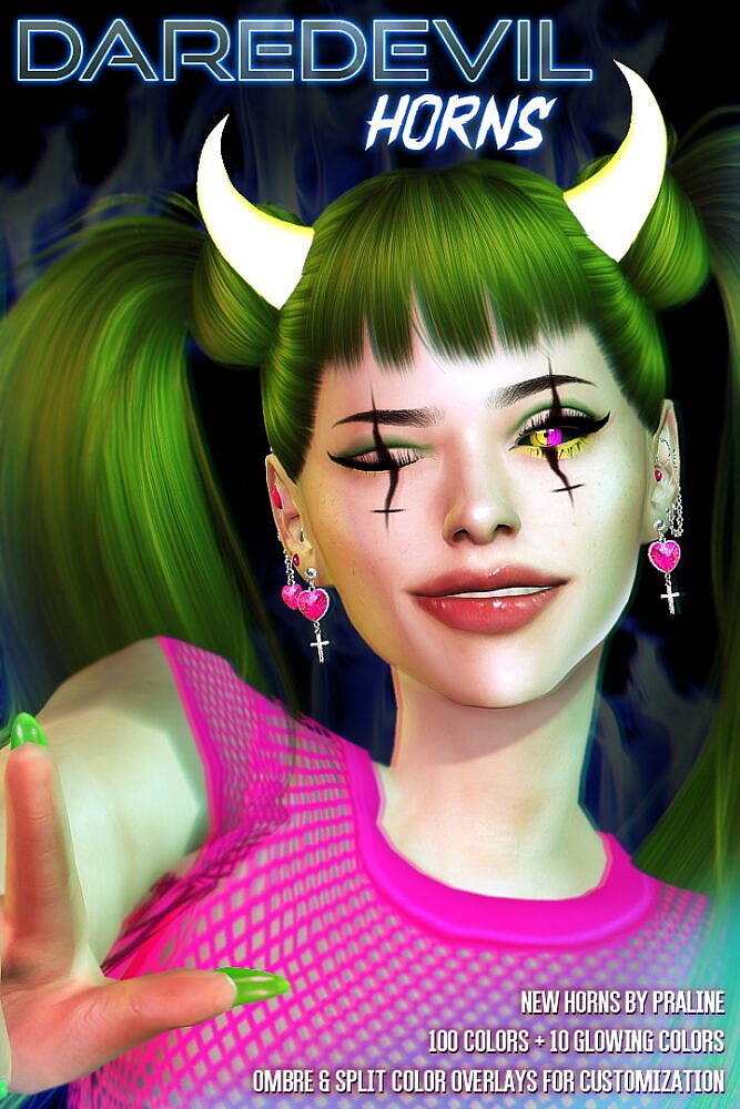 Sims 4 Daredevil Horns (Solid, Extras & Neon) at Praline Sims