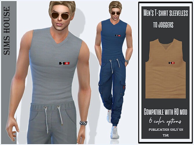 Sims 4 Mens T shirt sleeveless to joggers by Sims House at TSR