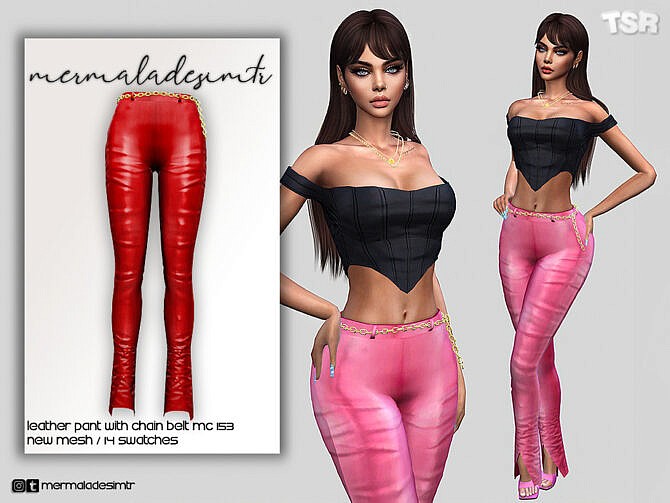 Sims 4 Leather Pants with Chain Belt MC153 by mermaladesimtr at TSR