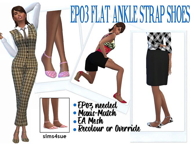 Sims 4 EP03 FLAT ANKLE STRAP SHOES at Sims4Sue