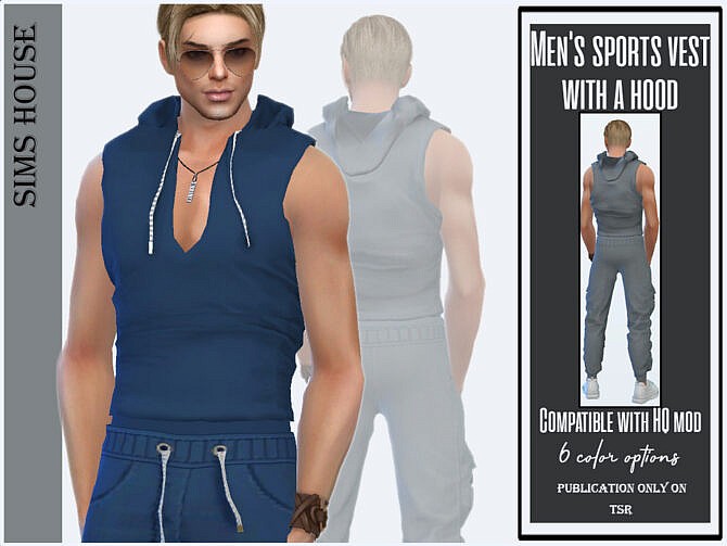 Sims 4 Mens sports vest with a hood by Sims House at TSR