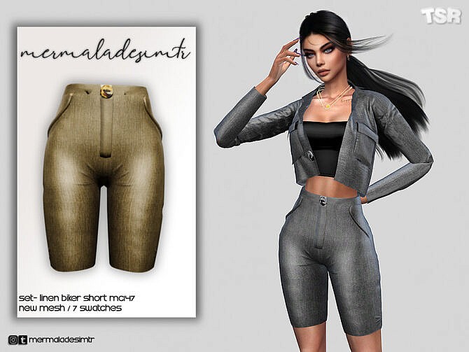 Set Linen Biker Short Mc147 By Mermaladesimtr At Tsr Sims 4 Updates