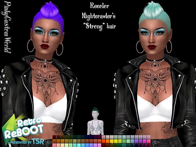 Sims 4 Retro Recolor of Nightcrawlers Strong hair by PinkyCustomWorld at TSR