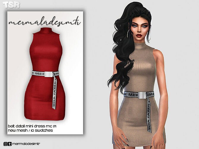 Sims 4 Belt Detail Mini Dress MC171 by mermaladesimtr at TSR
