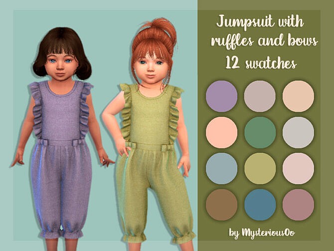 Sims 4 Jumpsuit with ruffles and bows by MysteriousOo at TSR