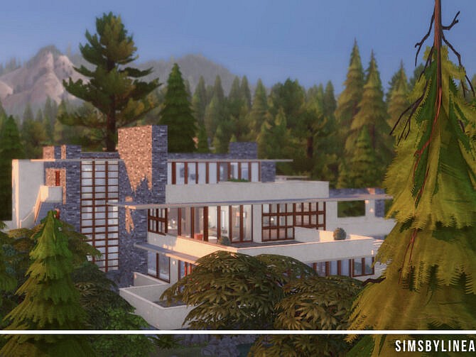 Sims 4 Retro Fallingwater House by SIMSBYLINEA at TSR