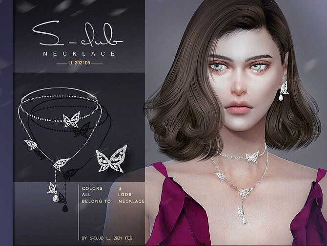 Sims 4 Butterfly necklace 202105 by S Club LL at TSR