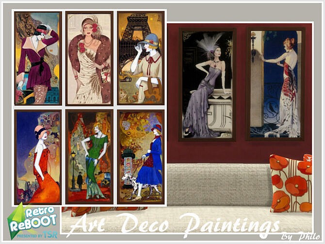 Sims 4 Retro Art Deco Paintings by philo at TSR