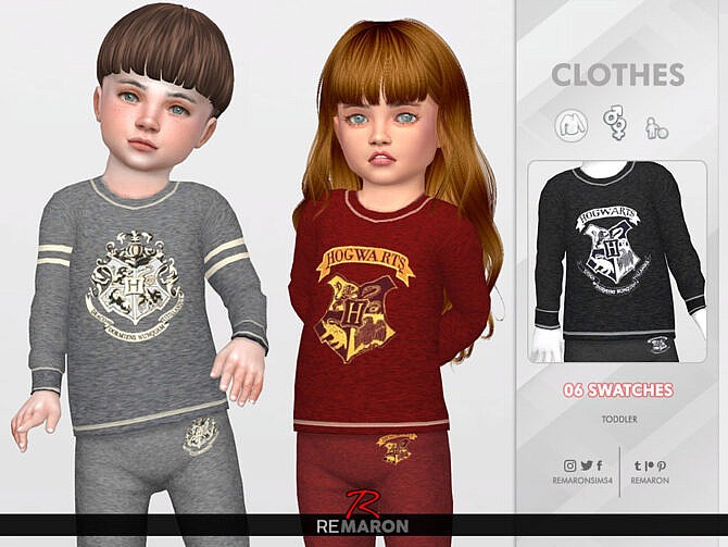 Sims 4 Harry Potter PJs Top for Toddler 01 by remaron at TSR