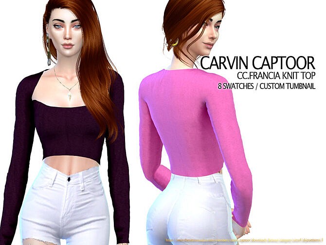 Sims 4 Francia Knit Crop Top by carvin captoor at TSR