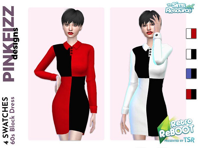 Sims 4 Retro 60s Block Dress by Pinkfizzzzz at TSR