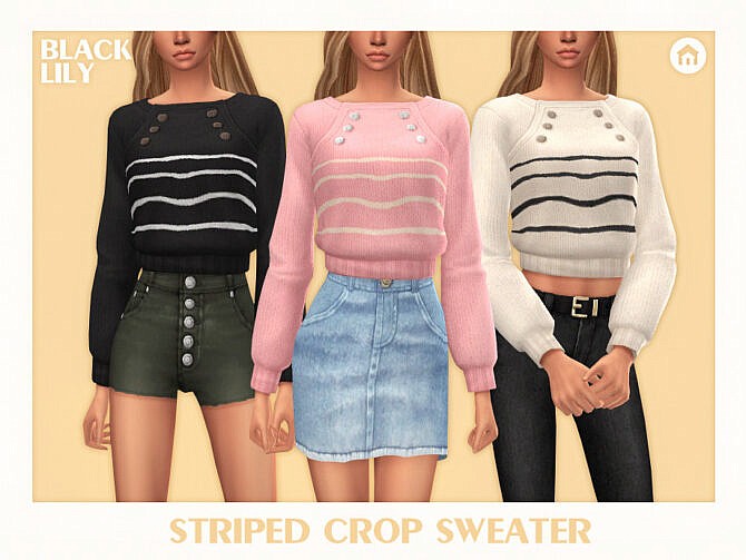 Sims 4 Striped Crop Sweater by Black Lily at TSR