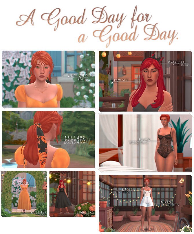Sims 4 Romantic / cottage clothing + hairs + accessories at Simandy