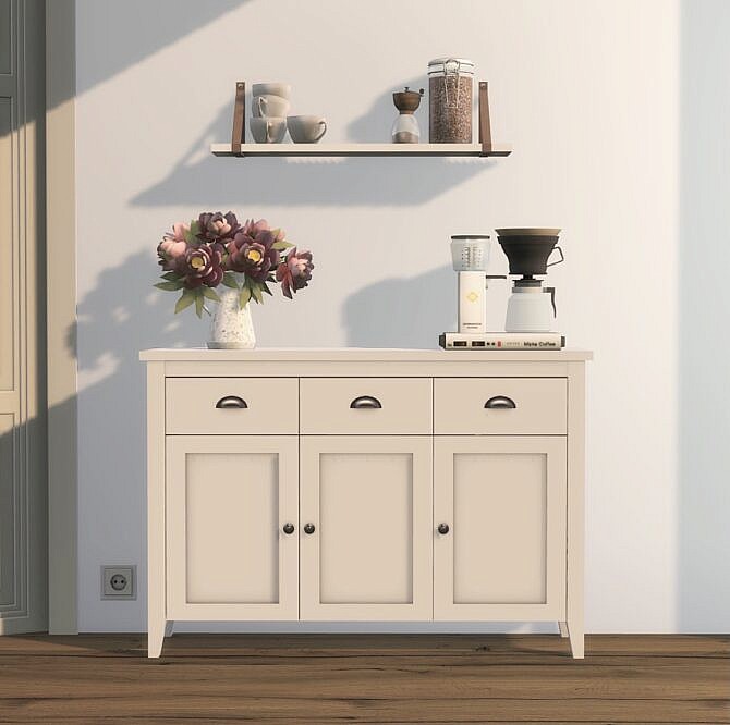 Sims 4 Aulum Sideboard & Shelf With Leather Strap at Heurrs