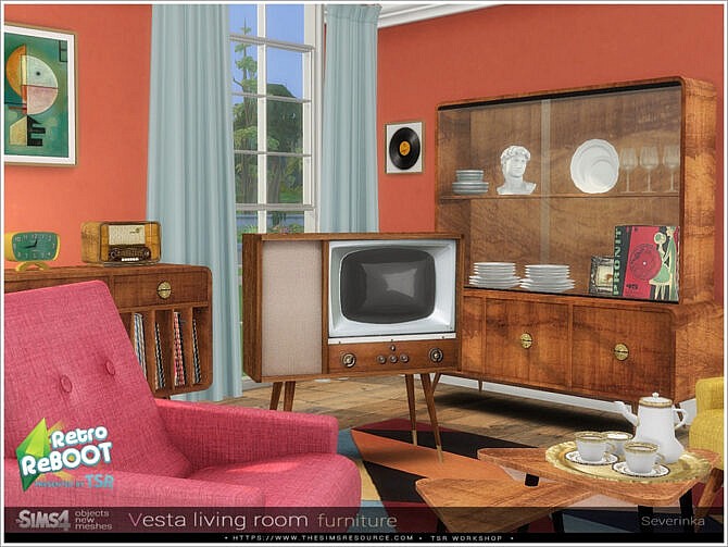 Sims 4 Vesta livingroom furniture by Severinka at TSR