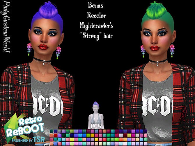 Sims 4 Retro Bonus recolor of Nightcrawlers Strong hair by PinkyCustomWorld at TSR