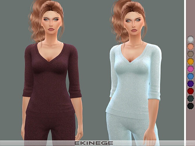 Sims 4 V Neck Sweater Top Set 24 1 by ekinege at TSR