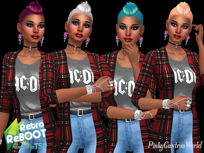 Sims 4 Retro Bonus recolor of Nightcrawlers Strong hair by PinkyCustomWorld at TSR