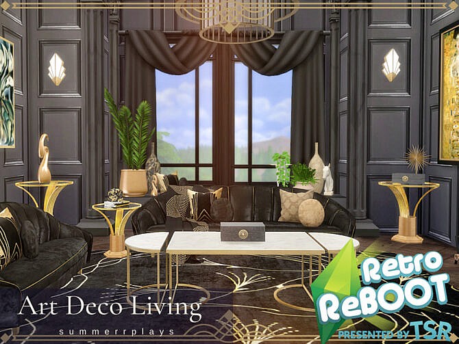 Sims 4 Retro Art Deco Living and Dining Room by Summerr Plays at TSR
