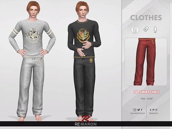 Sims 4 Harry Potter PJ Pants 01 M by ReMaron at TSR