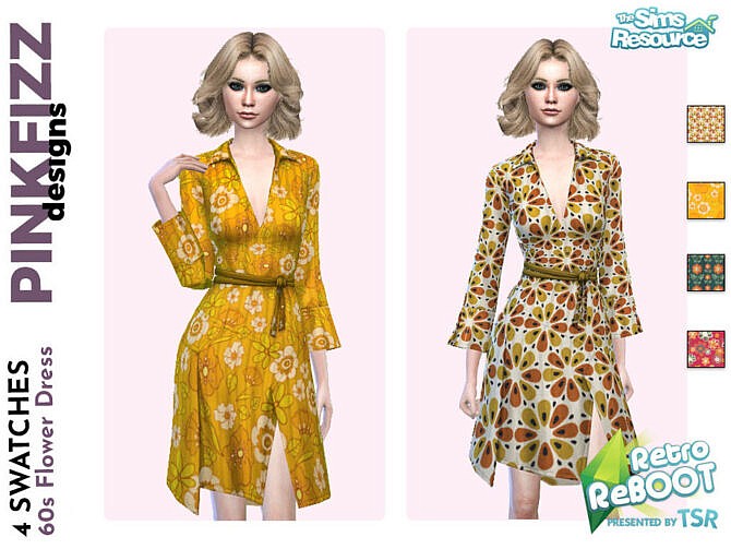 Sims 4 Retro 60s Flower Dress by Pinkfizzzzz at TSR