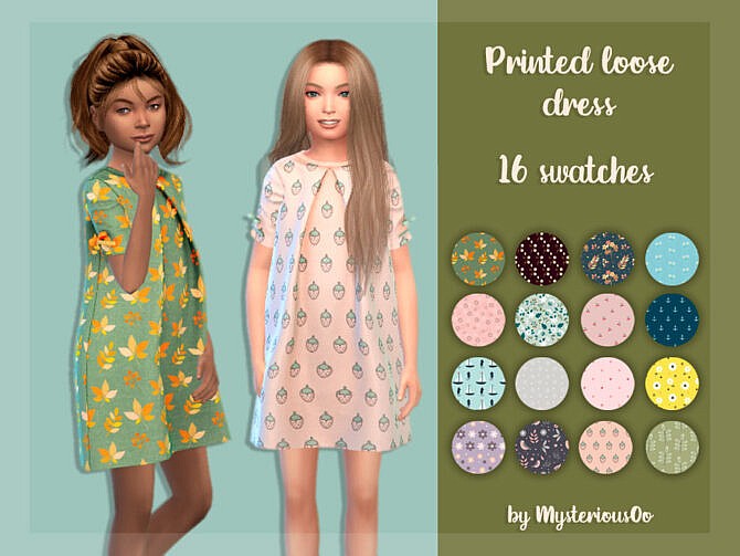 Sims 4 Printed loose dress by MysteriousOo at TSR