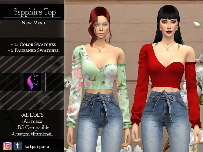 Sims 4 Sapphire Top by KaTPurpura at TSR