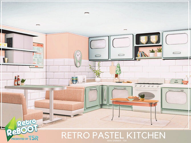 Sims 4 Retro Pastel Kitchen by Mini Simmer at TSR