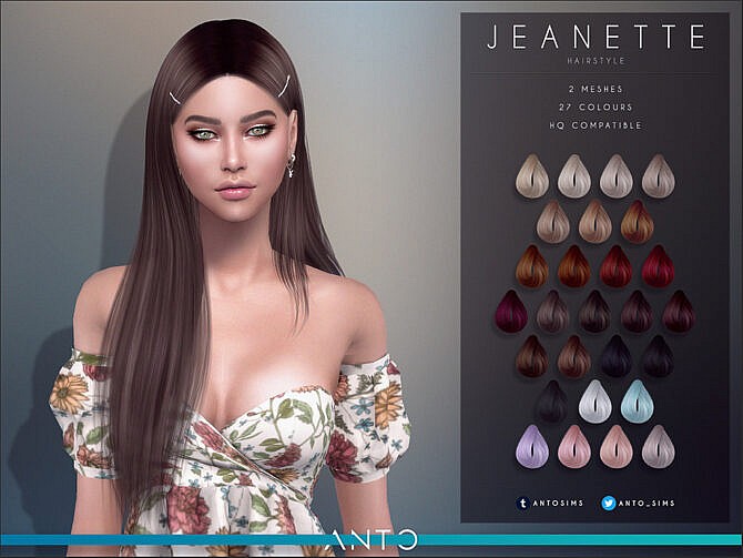 Sims 4 Jeanette long hair with hairpins by Anto at TSR